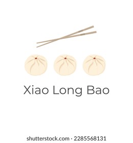 Chinesisches Plüschbun Xiao Long Bao Illustration Logo mit Stäbchen und bereit zum Essen