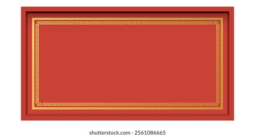 Chinese style 3D red rectangle frame isolated graphic illustration. Chinese New Year greeting card template.