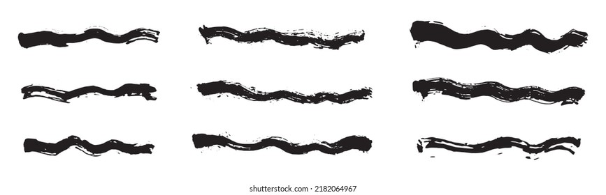 Chinese style abstract brush strokes. Set of black ink strokes on white paper. Graphic design elements for copy space, lower third, text effect, vector brush, etc.