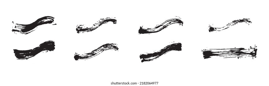 Chinese style abstract brush strokes. Set of black ink strokes on white paper. Graphic design elements for copy space, lower third, text effect, vector brush, etc.