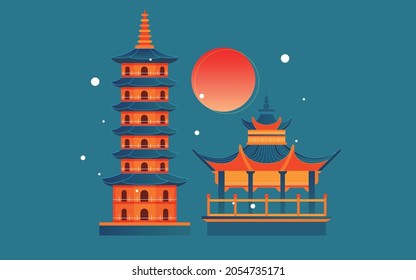 Chinese style ancient architecture city scenic spot illustration of Changsha landmark tourism poster