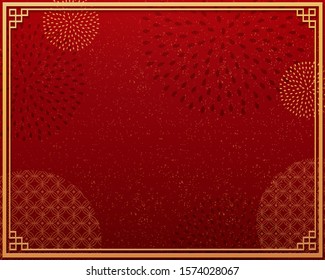 Chinese style background with firework patterns and golden color frame