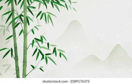 Chinese style banner illustration designs bamboo and ink landscape