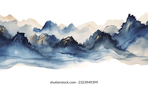 Ilustración del paisaje de la concepción artística azul de estilo chino, pintura de agua y montaña, paisaje artístico abstracto. vector