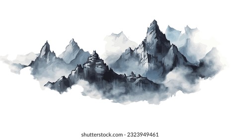 Ilustración del paisaje de la concepción artística azul de estilo chino, pintura de agua y montaña, paisaje artístico abstracto. vector