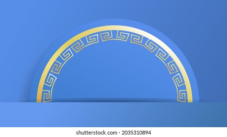 Chinese style blue and gold circle with  asian elements on red background for online content with copy space for text in the new year 2022 , illustration Vector EPS 10