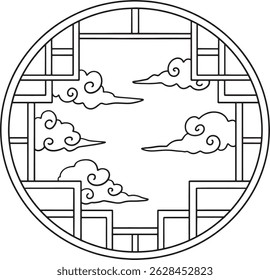 Chinese Style Boarder Isolated Coloring Page 