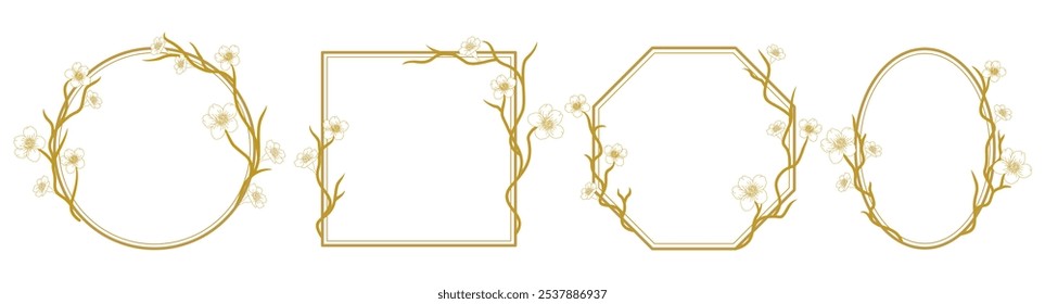 Chinese style border rose gold color floral and wood motif, for Chinese New Year