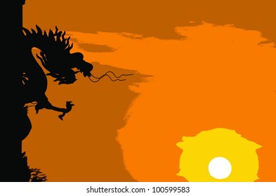 Chinese style Dragon statue silhouette illustrator.