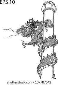 Chinese Style Dragon Statue Vector line, EPS 10.