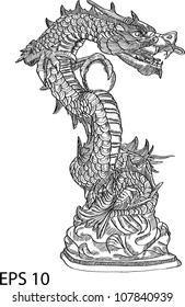 Chinese Style Dragon Statue Vector line, EPS 10.