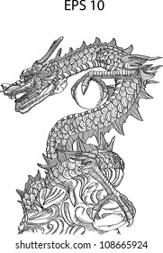 Chinese Style Dragon Statue Vector line, EPS 10.