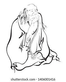 Chinese style eighteen arhat line drawing vector