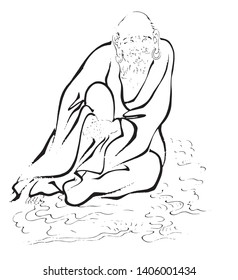 Chinese style eighteen arhat line drawing vector