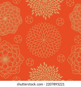 Chinese style floral seamless pattern. Flat vector design