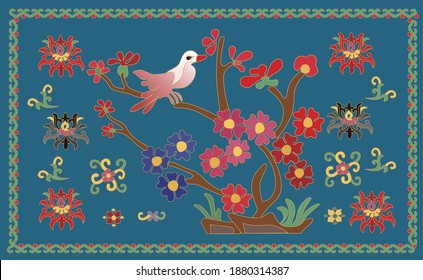 Chinese style flower and bird pattern vector illustration
