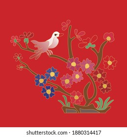Chinese style flower and bird pattern vector illustration