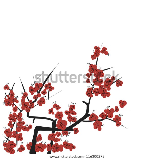 Chinese Style Flower Drawing Vector Stock Vector (Royalty Free ...