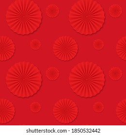 Chinese style folded circle paper seamless pattern on red background