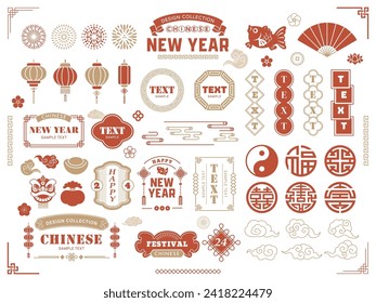 
Chinese style frames and decoration design material collection. Chinese New Year vector illustration.