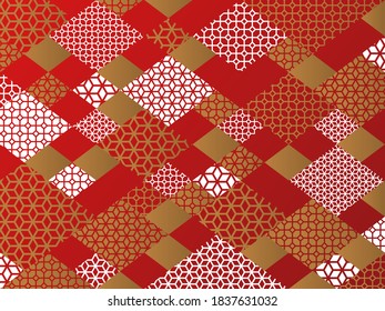 Chinese style geometric background / red and gold