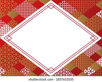 Marco geométrico de estilo chino / rojo y oro