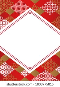Chinese style geometric frame / red and gold
