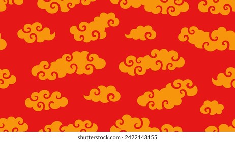 Chinese style golden clouds pattern on red background