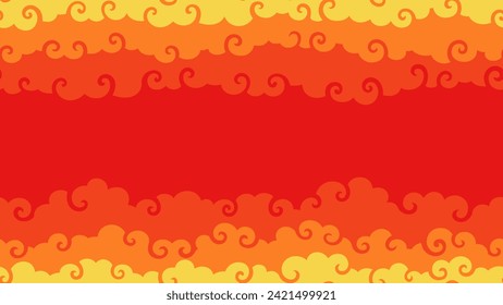 Chinese style golden clouds top and bottom frame on red background