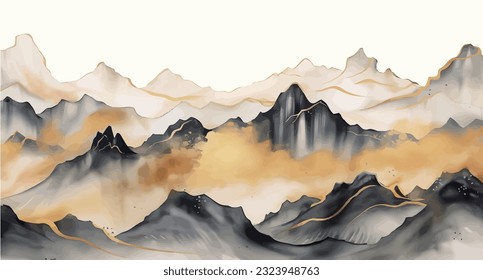 Chinese style gray artistic conception landscape illustration, water and mountain painting, abstract art landscape. vector