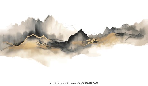 Chinese style gray artistic conception landscape illustration, water and mountain painting, abstract art landscape. vector