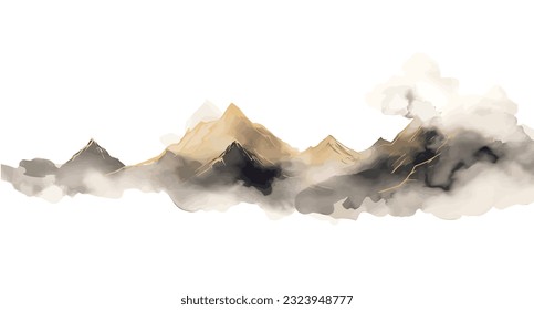 Chinese style gray artistic conception landscape illustration, water and mountain painting, abstract art landscape. vector