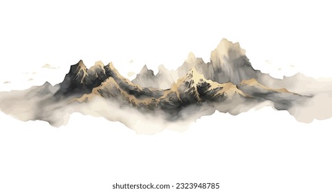 Chinese style gray artistic conception landscape illustration, water and mountain painting, abstract art landscape. vector