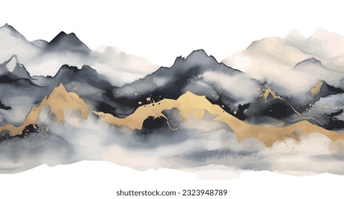 Concepción artística gris de estilo chino ilustración del paisaje, pintura de agua y montaña, paisaje artístico abstracto. vector