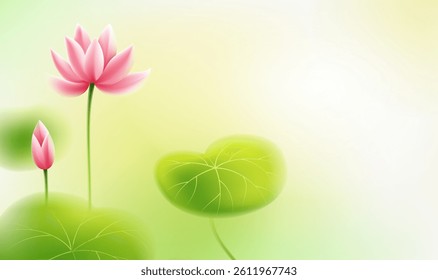 Chinese style horizontal illustration turquoise lovely lotus