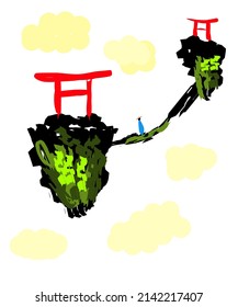 Chinese style ink painting scenery. Vector eps format. 