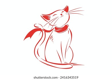 Chinese Style Ink Painting Watercolor Cartoon Cat Poster Wallpaper Decor