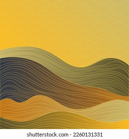 Chinese style landscape with traditional sky clouds pattern. Mountain hills, wave lines texture asian vector background. Beautiful hills, clouds sky chinese pattern. x Terrain scene, land surface.