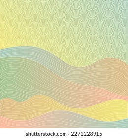 Chinese style landscape with traditional sky clouds pattern. Mountain hills, wave lines texture asian vector background. Hills, clouds sky chinese pattern. x Terrain scene, land surface.