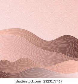 Chinese style landscape with traditional sky clouds pattern. Mountain hills, wave lines texture asian vector background. Minimalist hills, clouds sky chinese pattern. x Moire curve lines pattern.