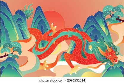 Chinese style national tide dragon new year illustration celebrating spring festival new year event poster