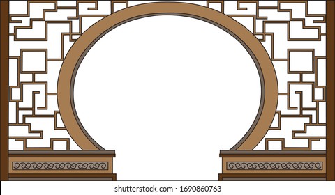 Chinese Style Partition Wooden Moon Gate.