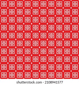Chinese style pattern is white line on red background for celebration day on China people or for textile, fabric, handkerchief, shirt, tablecloth pattern or wrapping paper or wallpaper.
