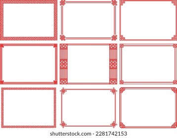 Chinese style red line frames with various corner decorations