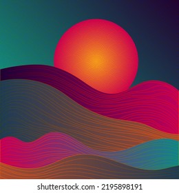 Chinese style scenery with traditional sky clouds pattern. Mountain hills, wave lines texture asian vector background. Land, clouds sky chinese ornament. x Terrain scene, land surface.