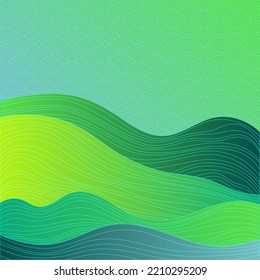 Chinese style scenery with traditional sky clouds pattern. Mountain hills, wave lines texture asian vector background. Hills, clouds sky colorful chinese pattern. x Moire curve lines pattern.