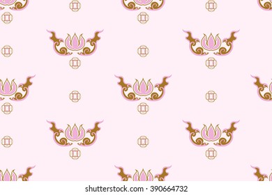 Chinese style. Seamless floral pattern with stylized flowers lotus or lily and leaves on light background.