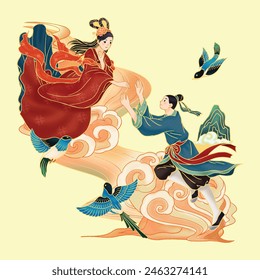 Chinese style Chinese Valentine's Day elements of Cowherd and Weaver Girl