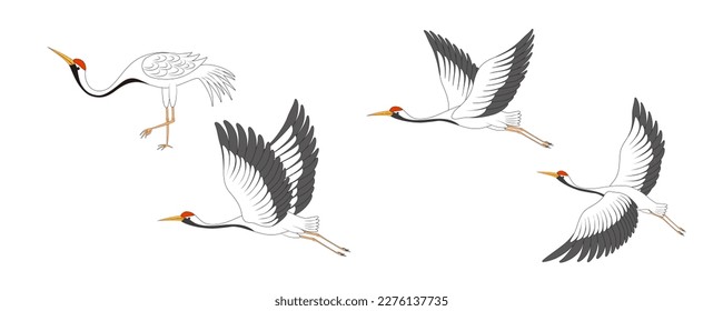 Ilustración vectorial de estilo chino de cuatro grullas