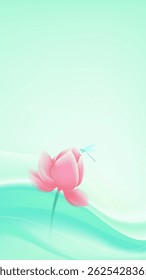 Ilustração vertical estilo chinês simples lótus e libélula